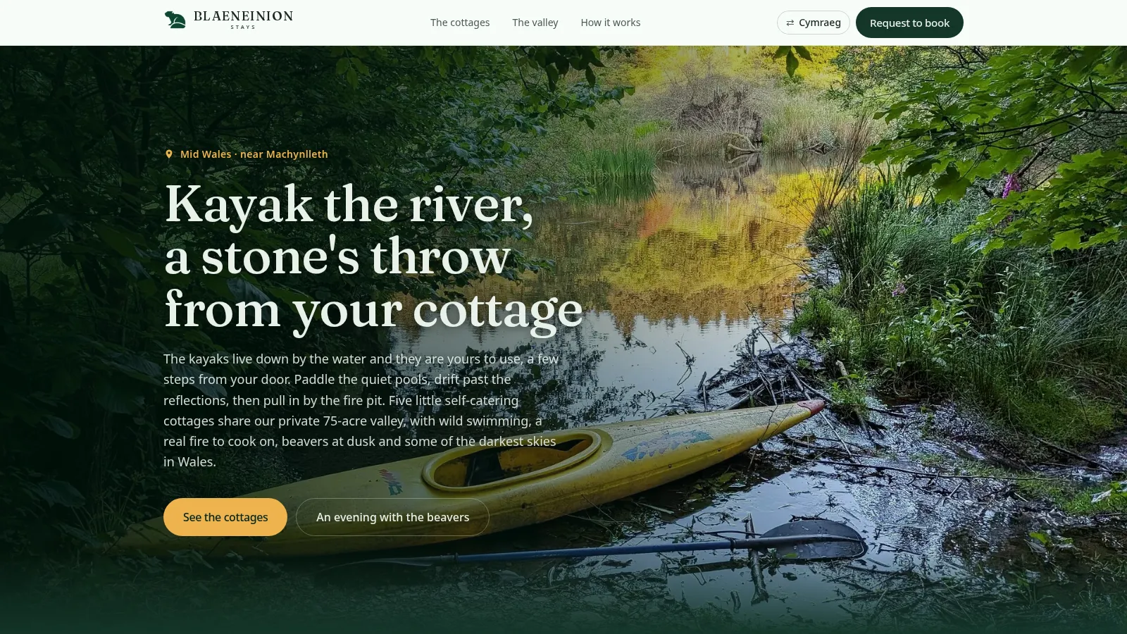 Blaeneinion Stays website introducing the cottages and valley
