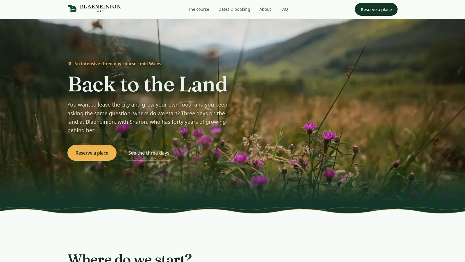 Back to the Land course website
