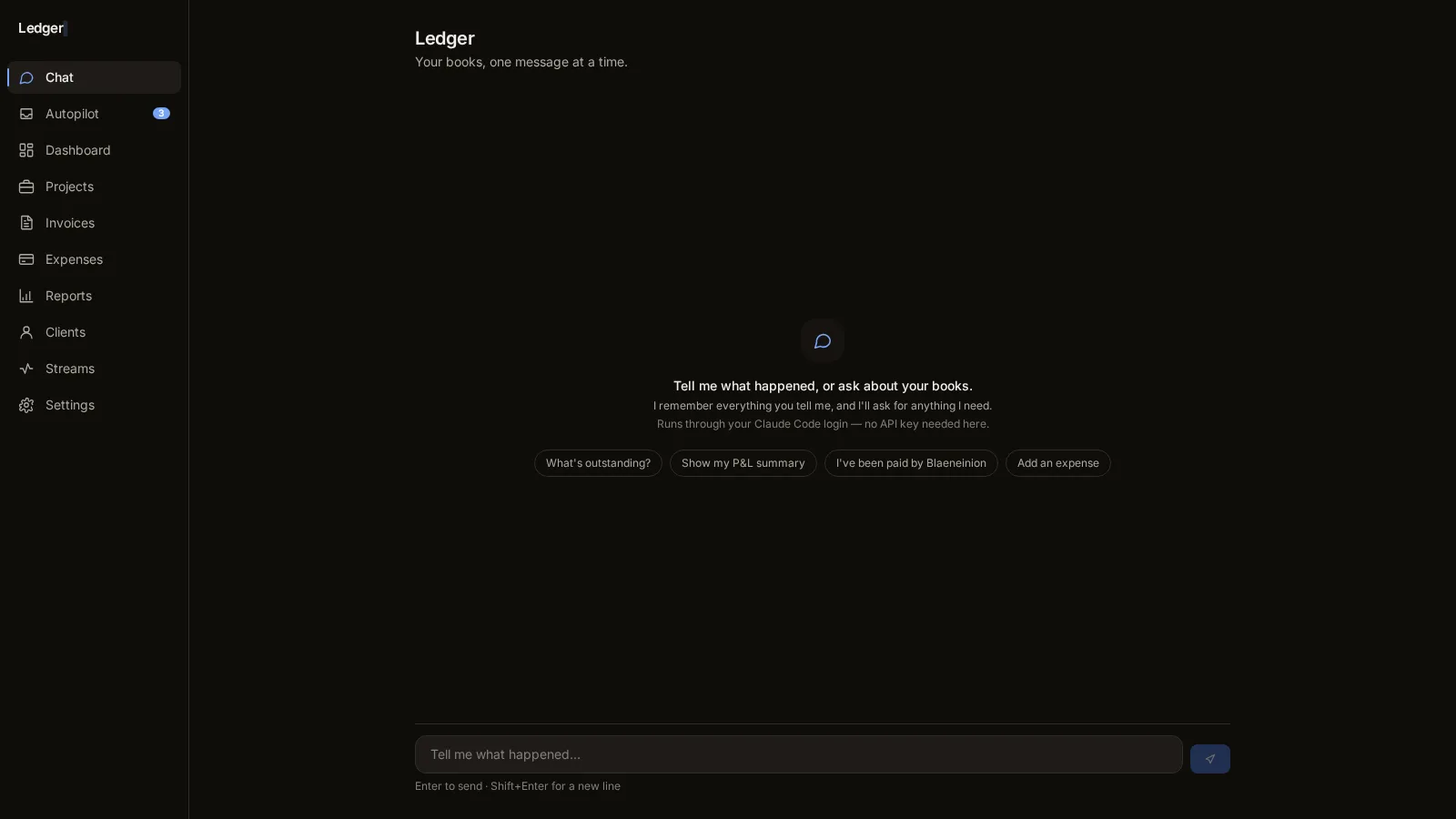 Ledger bookkeeping approval inbox